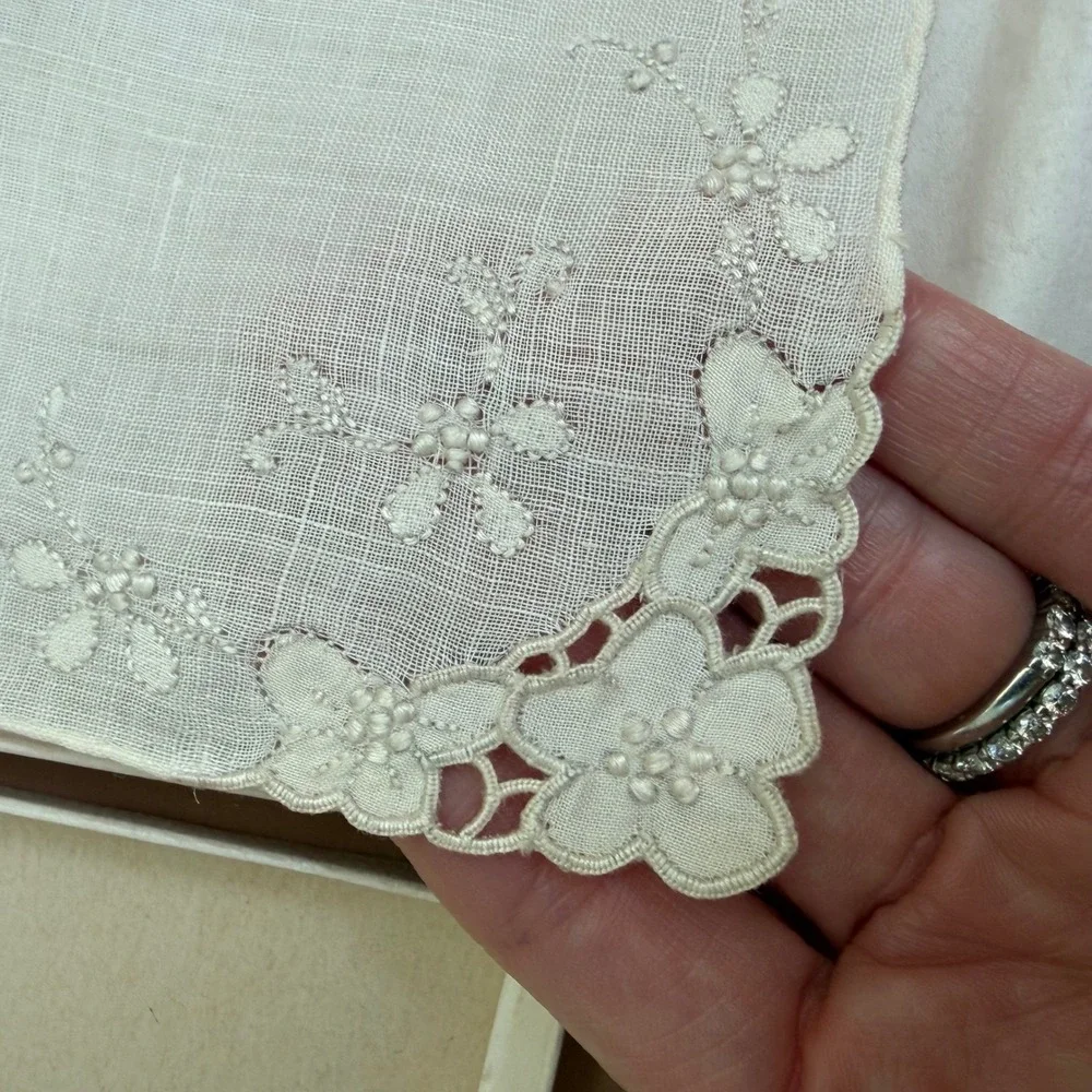 Vintage York Street Handkerchief Hand Made Madeira Linen Embroidered NOS Bridal